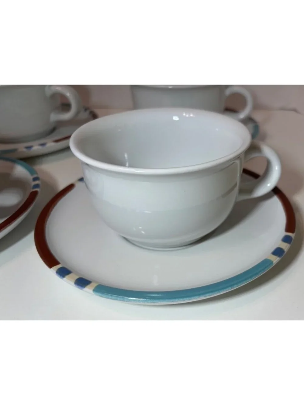 Dansk Mesa White Sand Japan Set of 4 Coffee Tea Cups & Saucers - Picture 3 of 7